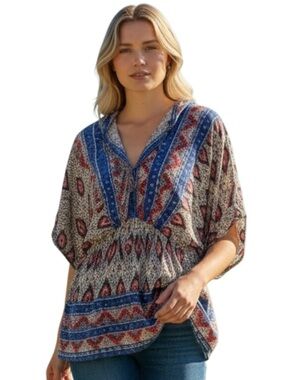 Umgee Bohemian Blue Patterned  Top